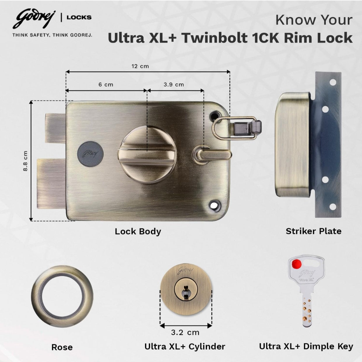 Godrej Twinbolt Ultra XL, Satin Antique Brass finish, Inside & Outside Opening